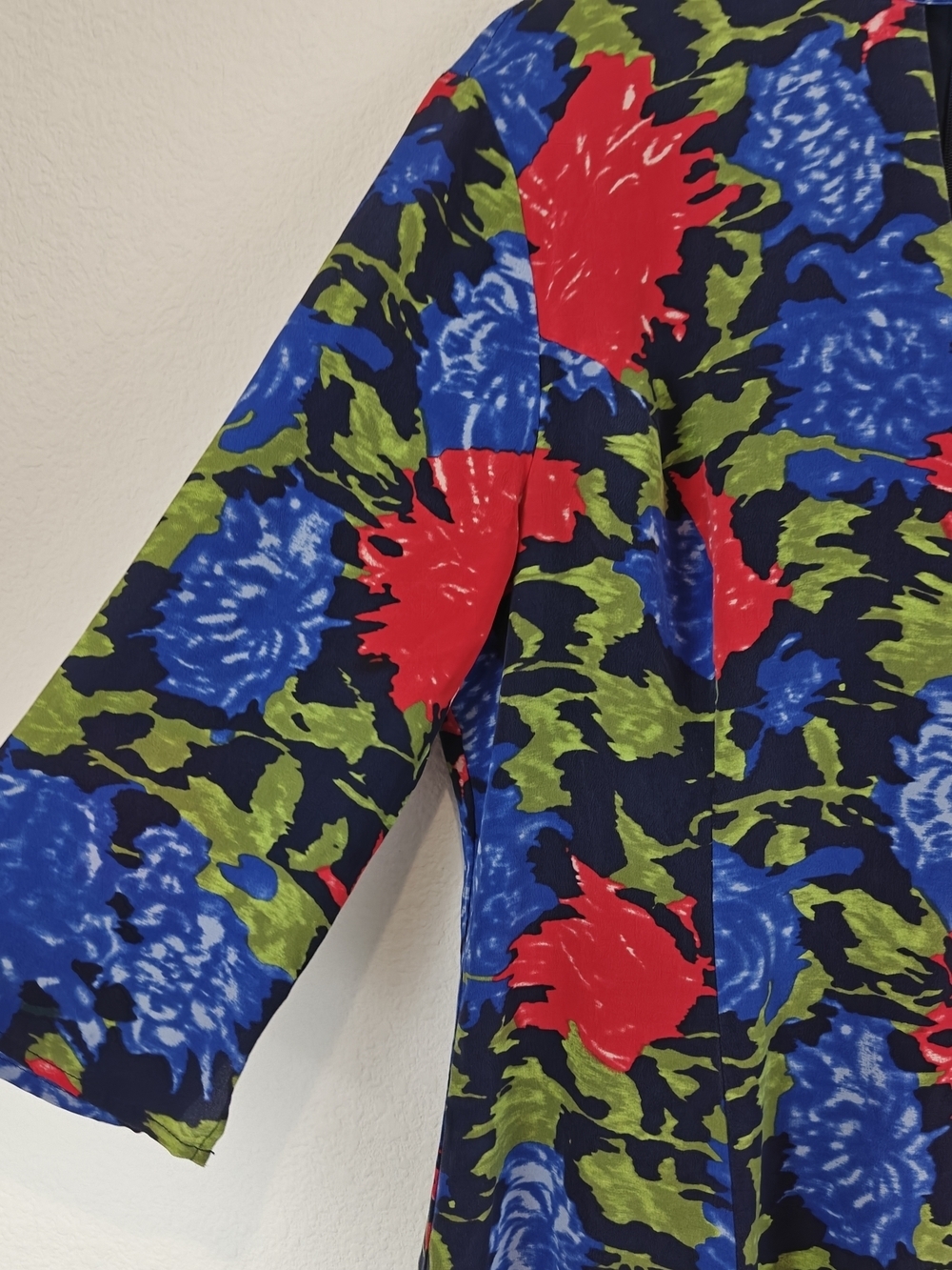 J. Peterman Silk Midi Dress Bold Floral Keyhole Neck 3/4 Sleeve Sz 16 Statement - Picture 6 of 15